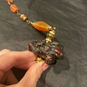 Very Unique Frog/Raw Stone Long Necklace